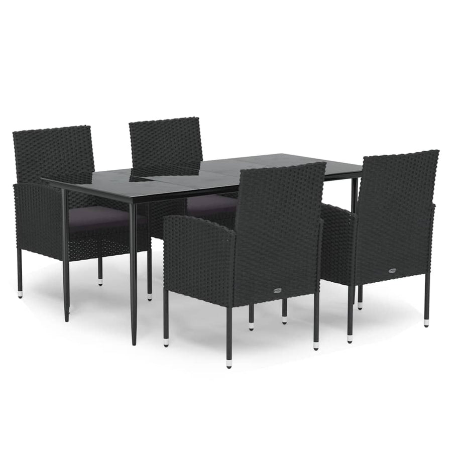 5 Piece Garden Dining Set with Cushions Black Poly Rattan