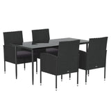5 Piece Garden Dining Set with Cushions Black Poly Rattan - Side View