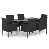 7 Piece Garden Dining Set with Cushions Black Poly Rattan - Front View