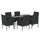 7 Piece Garden Dining Set with Cushions Black Poly Rattan - Side View