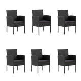 7 Piece Garden Dining Set with Cushions Black Poly Rattan