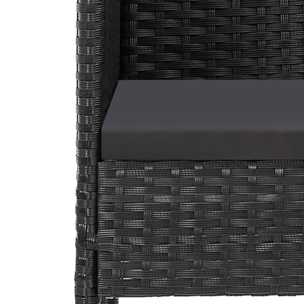 7 Piece Garden Dining Set with Cushions Black Poly Rattan