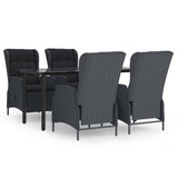 5 Piece Garden Dining Set Dark Grey Poly Rattan - Front View