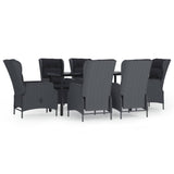7 Piece Garden Dining Set Dark Grey Poly Rattan - Front View