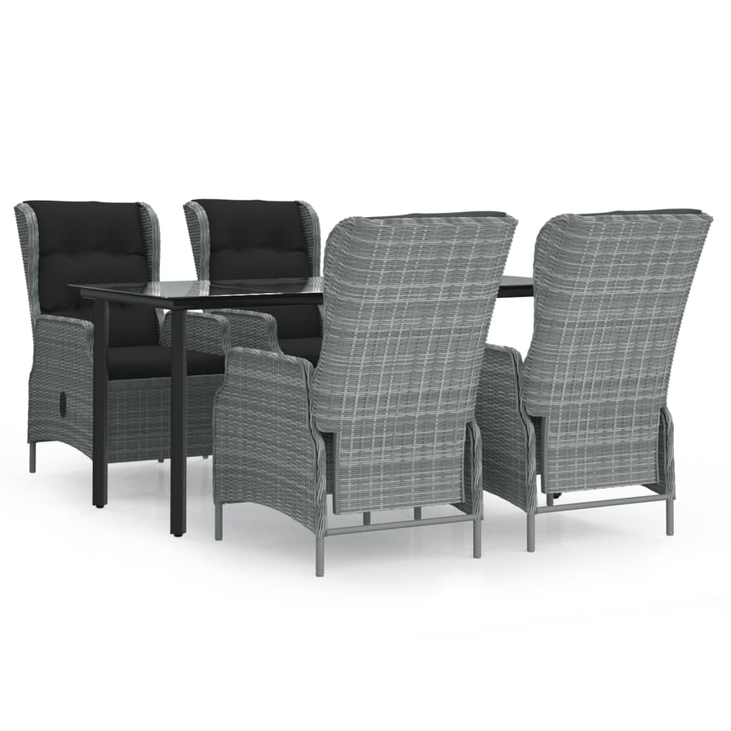 5 Piece Garden Dining Set Light Grey Poly Rattan