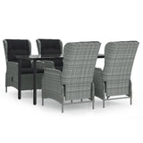 5 Piece Garden Dining Set Light Grey Poly Rattan - Front View