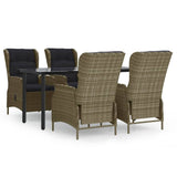 5 Piece Garden Dining Set Brown Poly Rattan - Front View