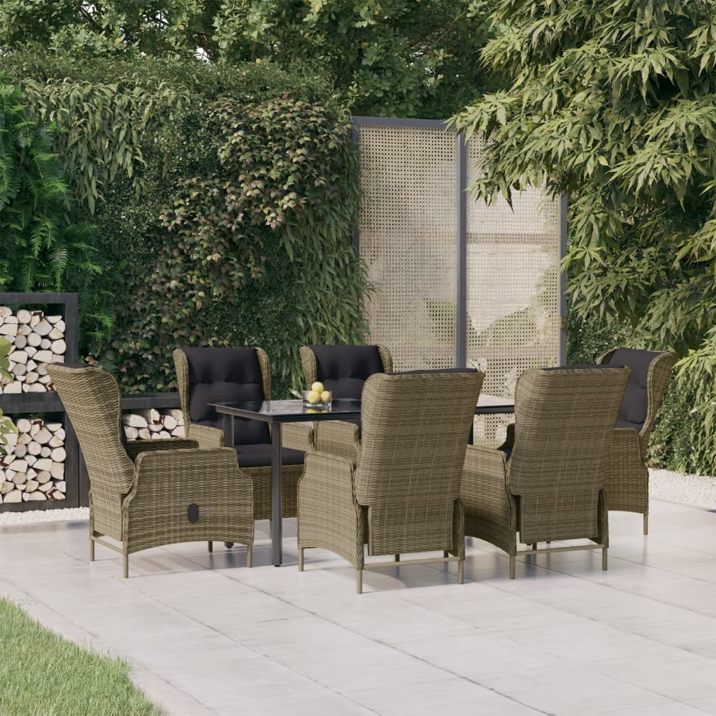 7 Piece Garden Dining Set Brown Poly Rattan