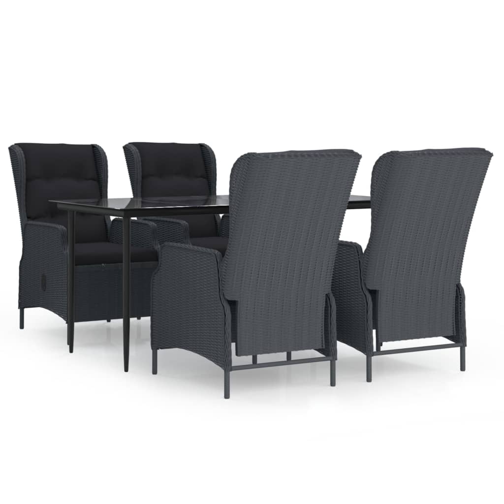 5 Piece Garden Dining Set Dark Grey Poly Rattan