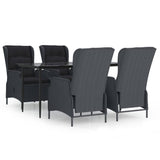 5 Piece Garden Dining Set Dark Grey Poly Rattan - Front View