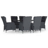 7 Piece Garden Dining Set Dark Grey Poly Rattan - Front View
