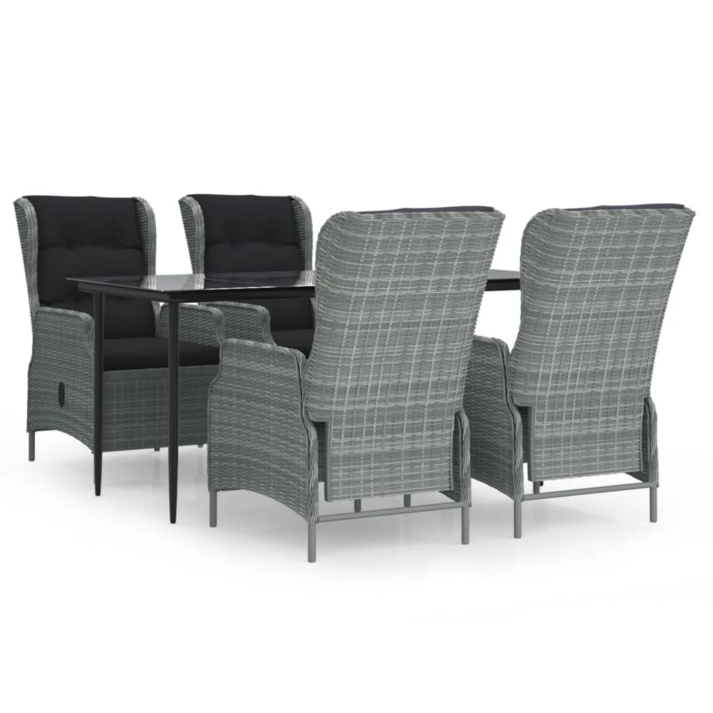 5 Piece Garden Dining Set Light Grey Poly Rattan
