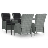 5 Piece Garden Dining Set Light Grey Poly Rattan - Front View