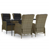 5 Piece Garden Dining Set Brown Poly Rattan - Front View