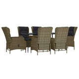 7 Piece Garden Dining Set Brown Poly Rattan - Side View