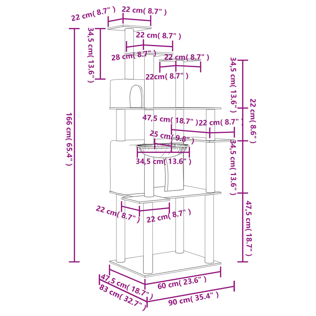 Cat Tree with Sisal Scratching Posts Light Grey 166 cm