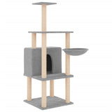 Cat Tree with Sisal Scratching Posts Light Grey 132 cm - Front View