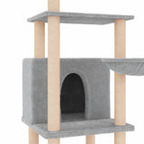 Cat Tree with Sisal Scratching Posts Light Grey 132 cm - Rear View