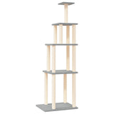 Cat Tree with Sisal Scratching Posts Light Grey 183 cm - Front View