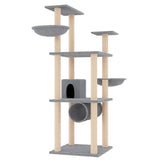 Cat Tree with Sisal Scratching Posts Light Grey 141 cm - Front View