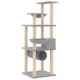 Cat Tree with Sisal Scratching Posts Light Grey 141 cm - 45-Degree Angle