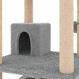 Cat Tree with Sisal Scratching Posts Light Grey 141 cm - Close-Up Angle