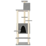 Cat Tree with Sisal Scratching Posts Light Grey 154 cm - Side View