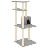 Cat Tree with Sisal Scratching Posts Light Grey 123 cm - Front View