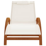 Sun Lounger with Pillow White Textilene and Solid Wood Poplar - Side View