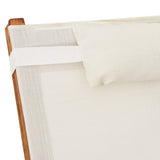 Sun Lounger with Pillow White Textilene and Solid Wood Poplar - Close-Up Angle
