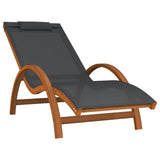 Sun Lounger with Pillow Grey Textilene and Solid Wood Poplar - Front View