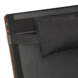 Sun Lounger with Pillow Grey Textilene and Solid Wood Poplar - Close-Up Angle