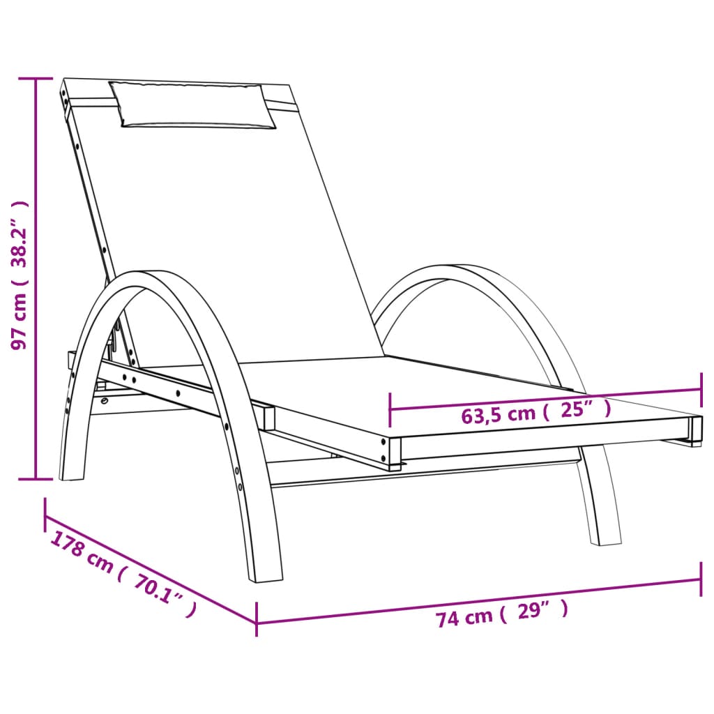 Sun Lounger with Pillow Grey Textilene and Solid Wood Poplar