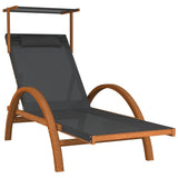 Sun Lounger with Canopy Grey Textilene and Solid Wood Poplar - Front View
