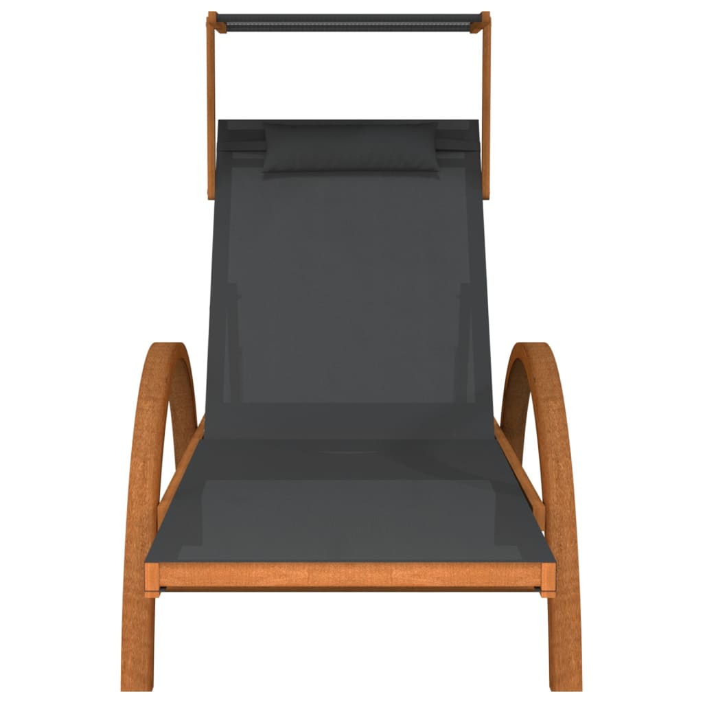 Sun Lounger with Canopy Grey Textilene and Solid Wood Poplar