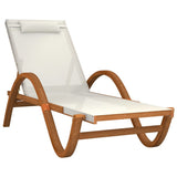 Sun Lounger with Pillow White Textilene and Solid Wood Poplar - Front View