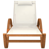 Sun Lounger with Pillow White Textilene and Solid Wood Poplar - Side View