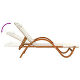 Sun Lounger with Pillow White Textilene and Solid Wood Poplar - Rear View