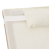 Sun Lounger with Pillow White Textilene and Solid Wood Poplar - Close-Up Angle