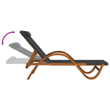 Sun Lounger with Pillow Grey Textilene and Solid Wood Poplar - Rear View