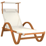 Sun Lounger with Canopy White Textilene and Solid Wood Poplar - Front View