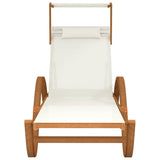 Sun Lounger with Canopy White Textilene and Solid Wood Poplar - Side View