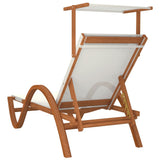 Sun Lounger with Canopy White Textilene and Solid Wood Poplar - 45-Degree Angle