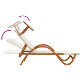 Sun Lounger with Canopy White Textilene and Solid Wood Poplar - Rear View