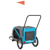 Pet Bike Trailer Blue and Grey Oxford Fabric and Iron - Low Angle