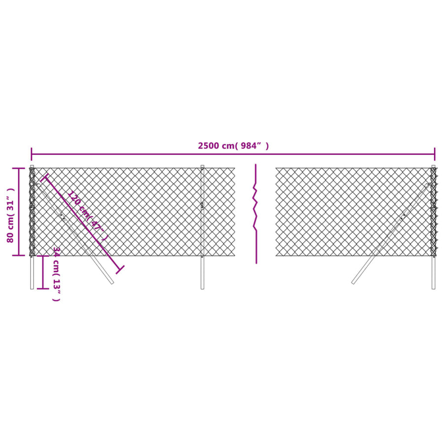 Chain Link Fence Green 0.8x25 m