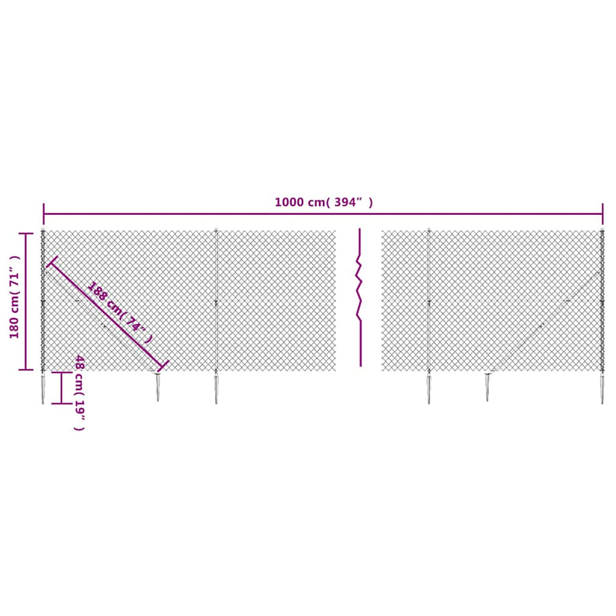 Chain Link Fence with Spike Anchors Green 1.8x10 m