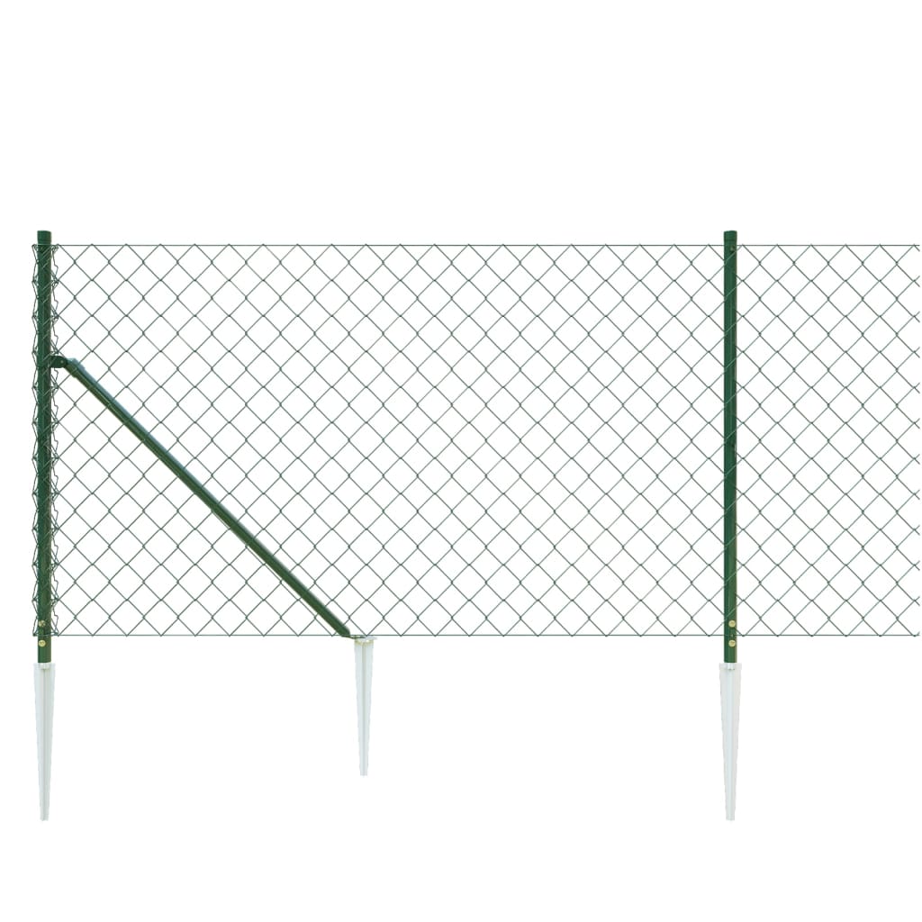 Chain Link Fence with Spike Anchors Green 1x25 m