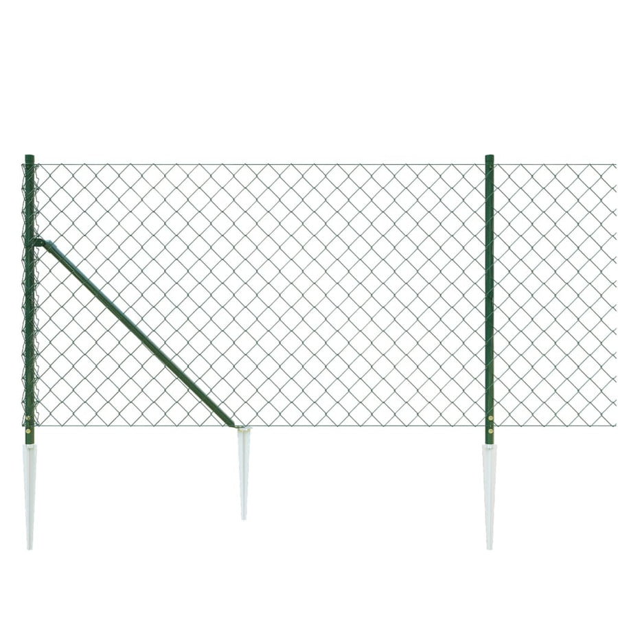 Chain Link Fence with Spike Anchors Green 1x25 m