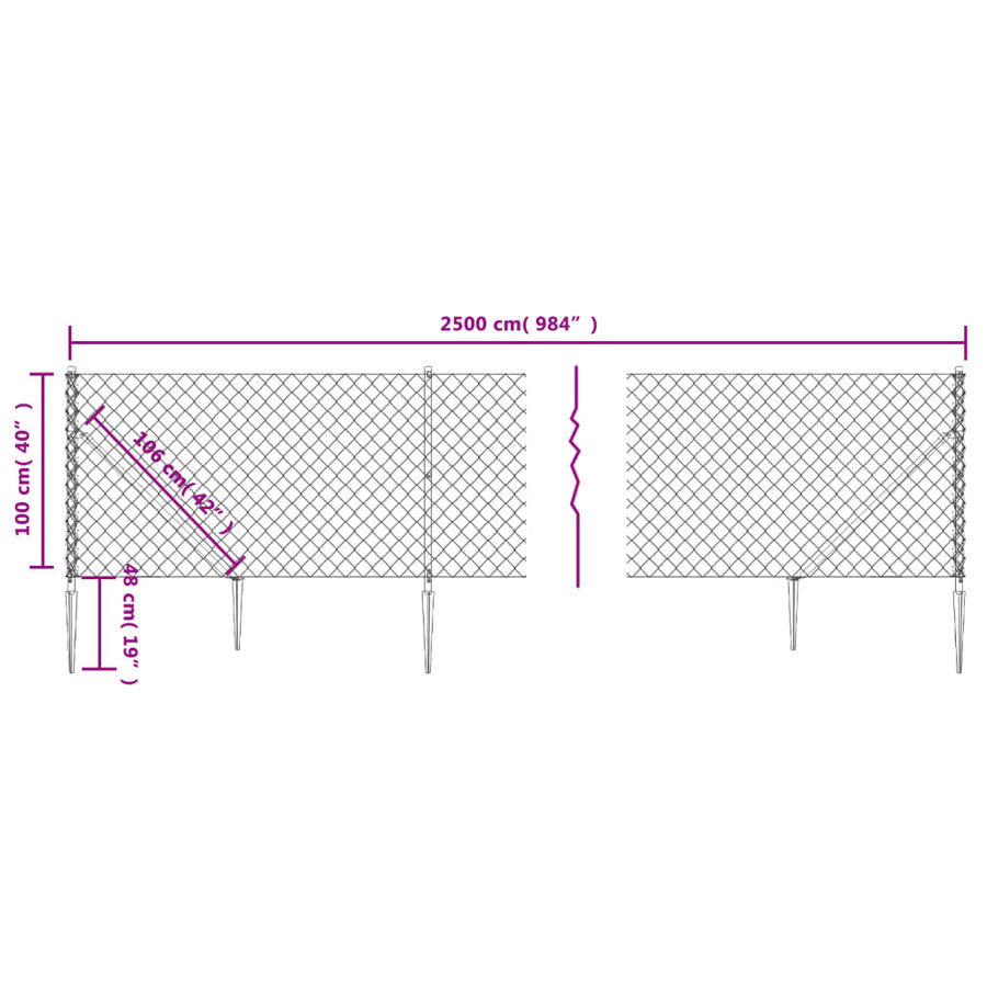 Chain Link Fence with Spike Anchors Green 1x25 m
